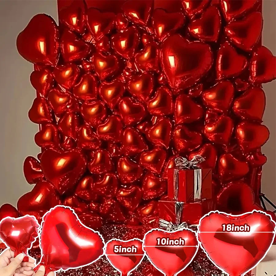 Red Heart Foil Balloons Set – Valentine & Party Decor