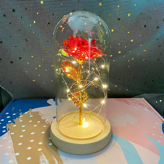 Eternal Rose LED Glass Dome – 24K Gold Foil Flower