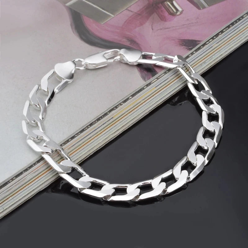 925 Sterling Silver Sideways Chain Bracelet