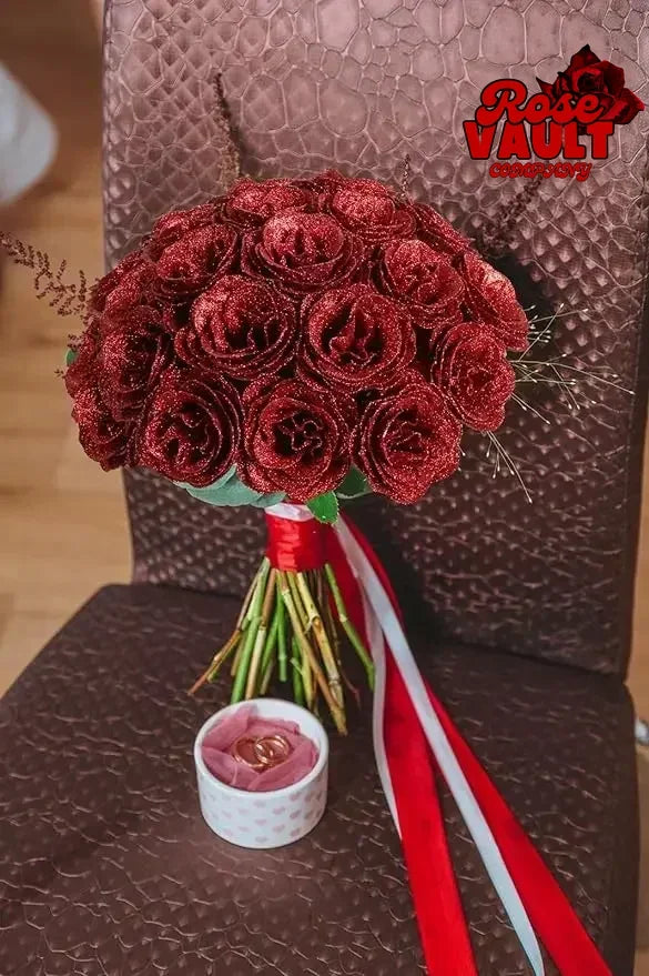 Glitter Rose Bouquet Heads – 7cm Artificial Flowers (10 Pack)