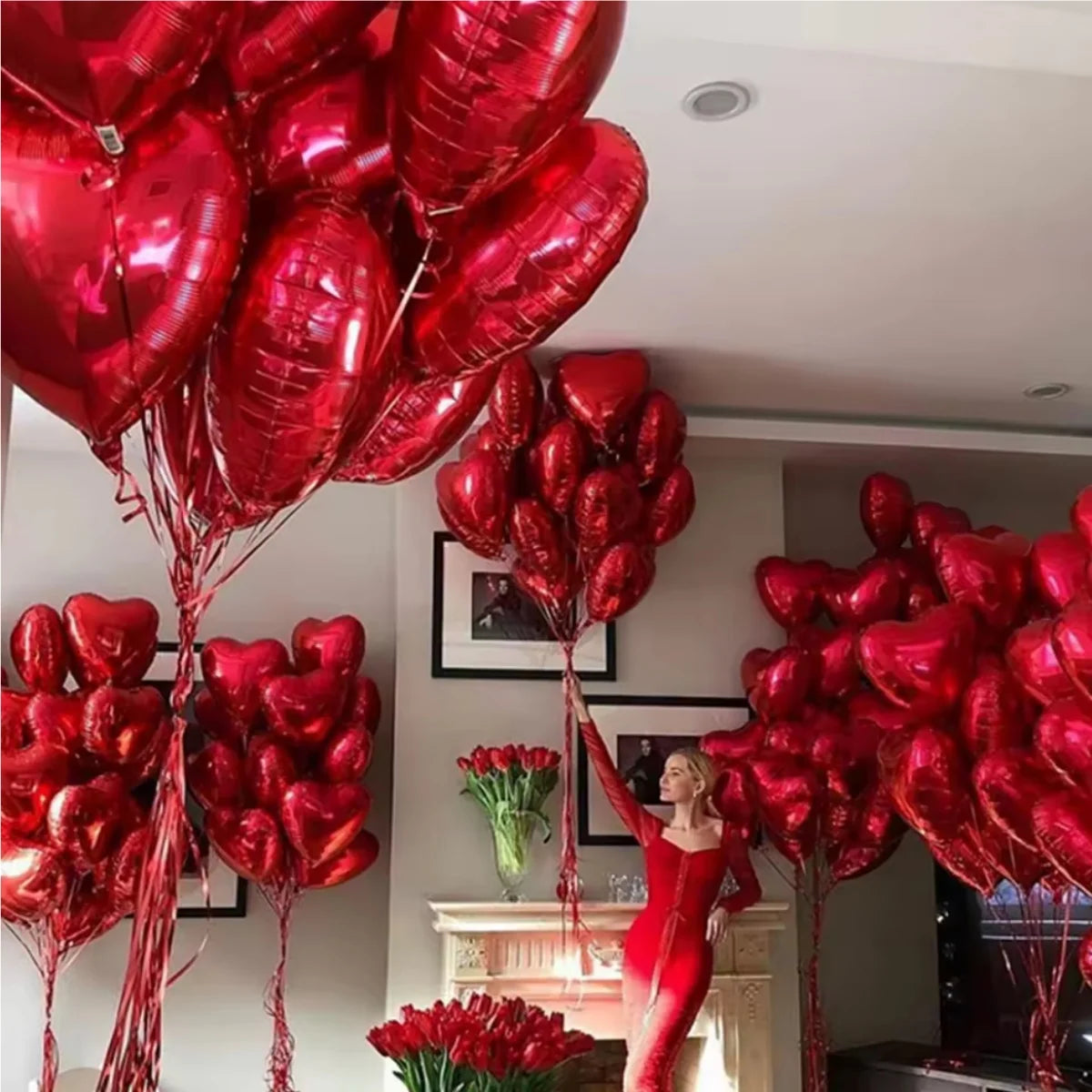 Red Heart Foil Balloons Set – Valentine & Party Decor