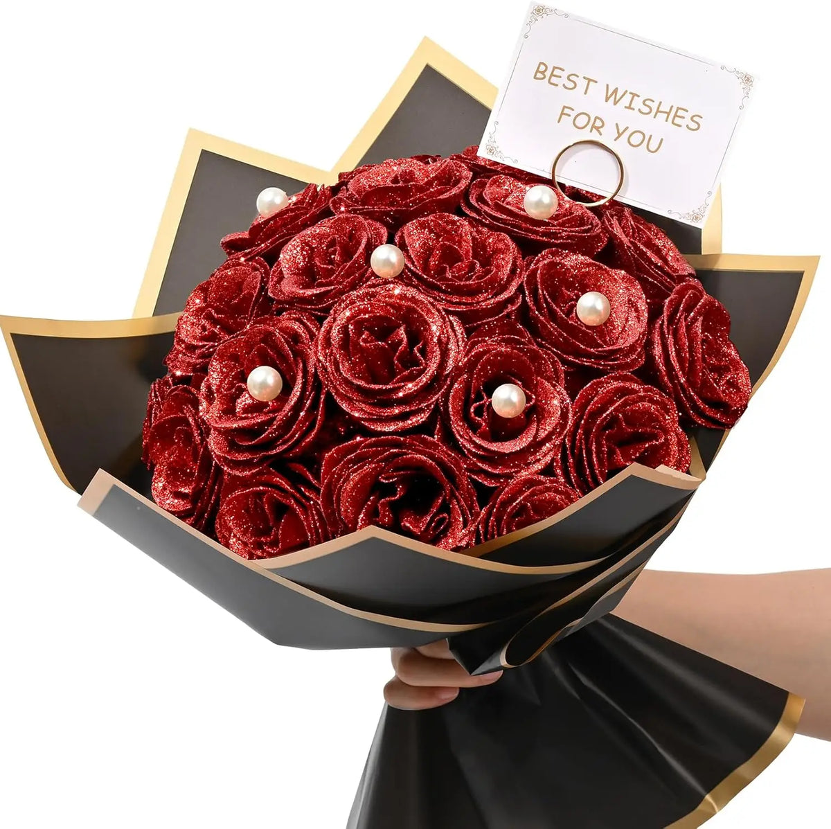Red Glitter Rose Bouquet Gift Set (24pcs Artificial Roses)