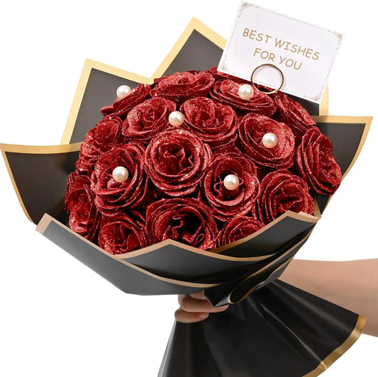 Red Glitter Rose Bouquet Gift Set (24pcs Artificial Roses)