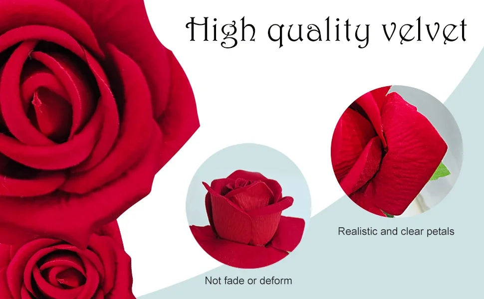 Velvet Real-Touch Roses – 50pc Bouquet Set