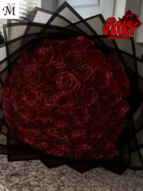 Glitter Rose Bouquet Heads – 7cm Artificial Flowers (10 Pack)