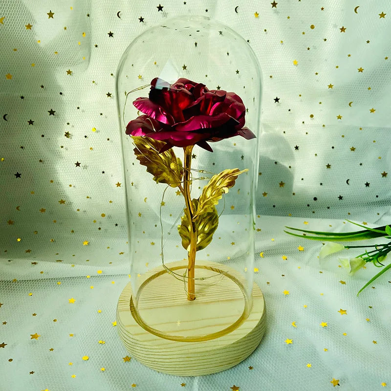 Eternal Rose LED Glass Dome – 24K Gold Foil Flower