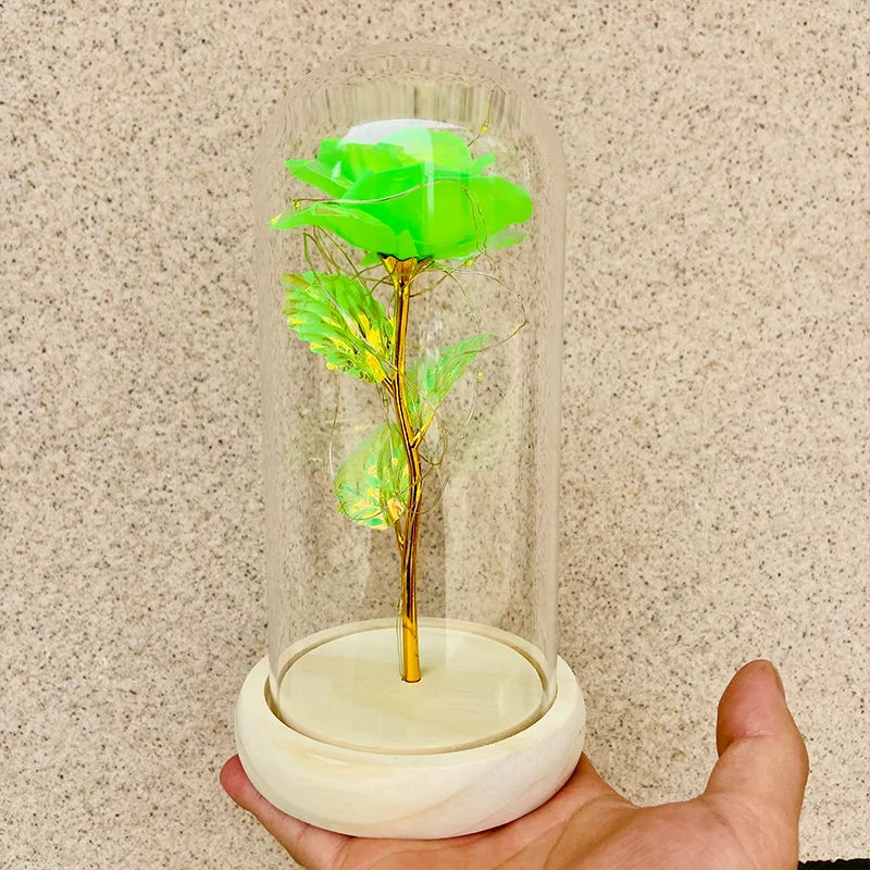 Eternal Rose LED Glass Dome – 24K Gold Foil Flower
