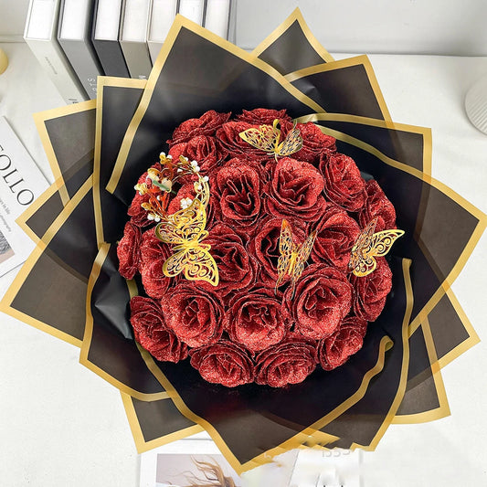 Red Glitter Rose Bouquet Gift Set (24pcs Artificial Roses)