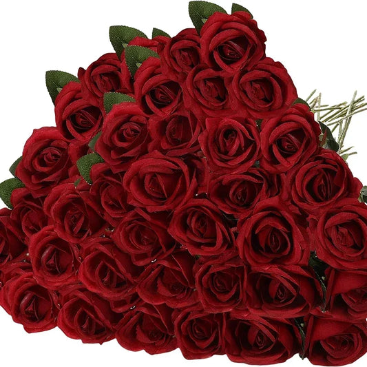 Velvet Real-Touch Roses – 50pc Bouquet Set
