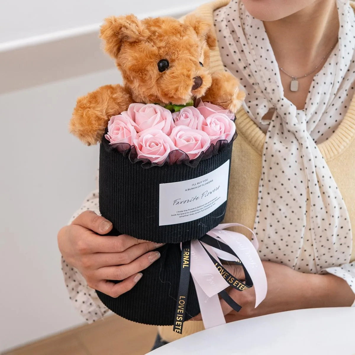 Rose Bouquet with Bear – Artificial Flower Gift