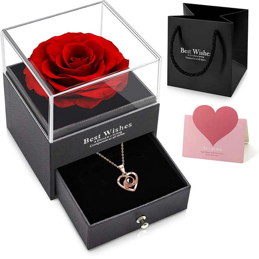 Eternal Flower Zircon Heart Necklace Gift Box