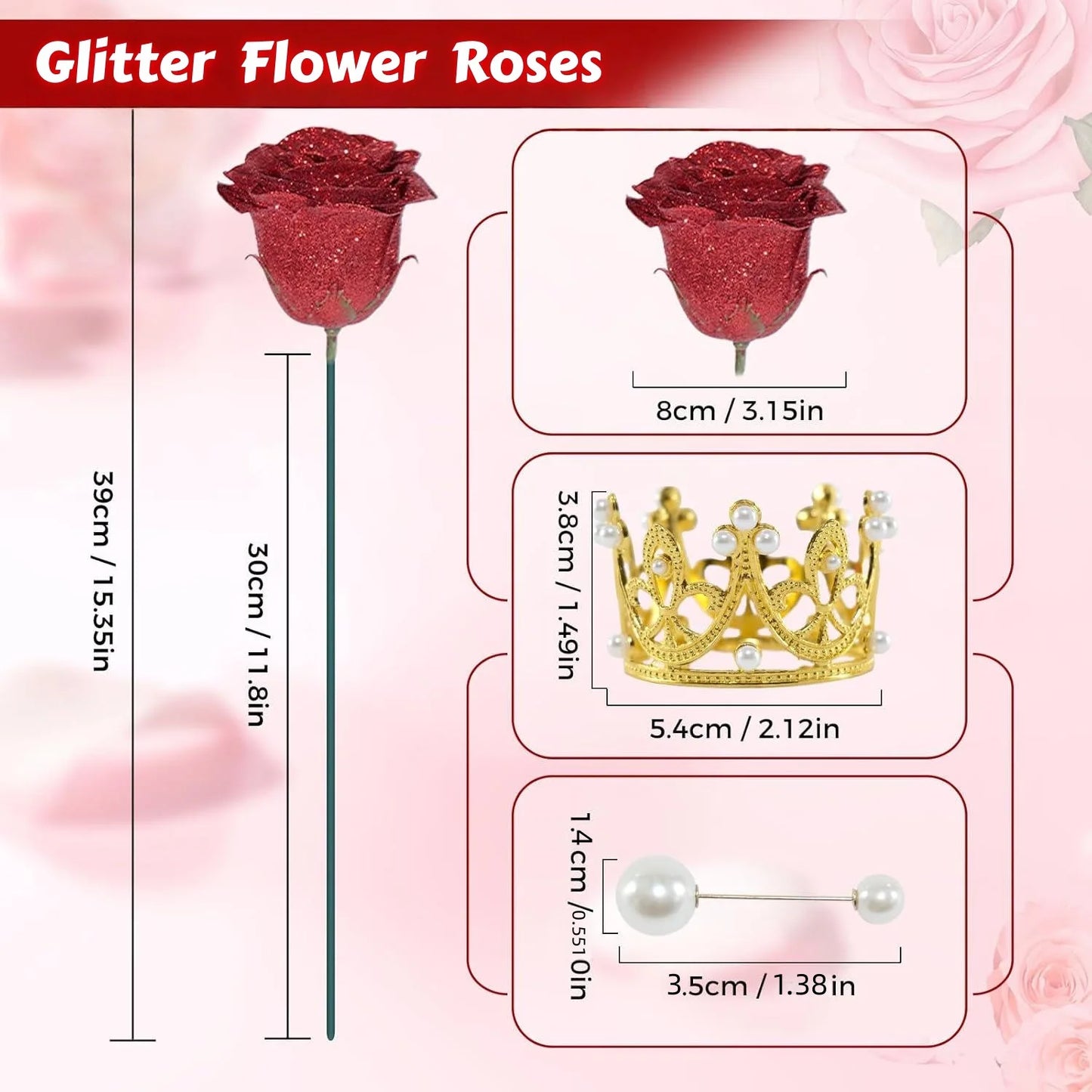 Red Glitter Rose Bouquet Gift Set (24pcs Artificial Roses)