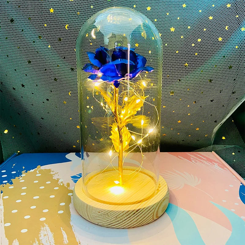 Eternal Rose LED Glass Dome – 24K Gold Foil Flower